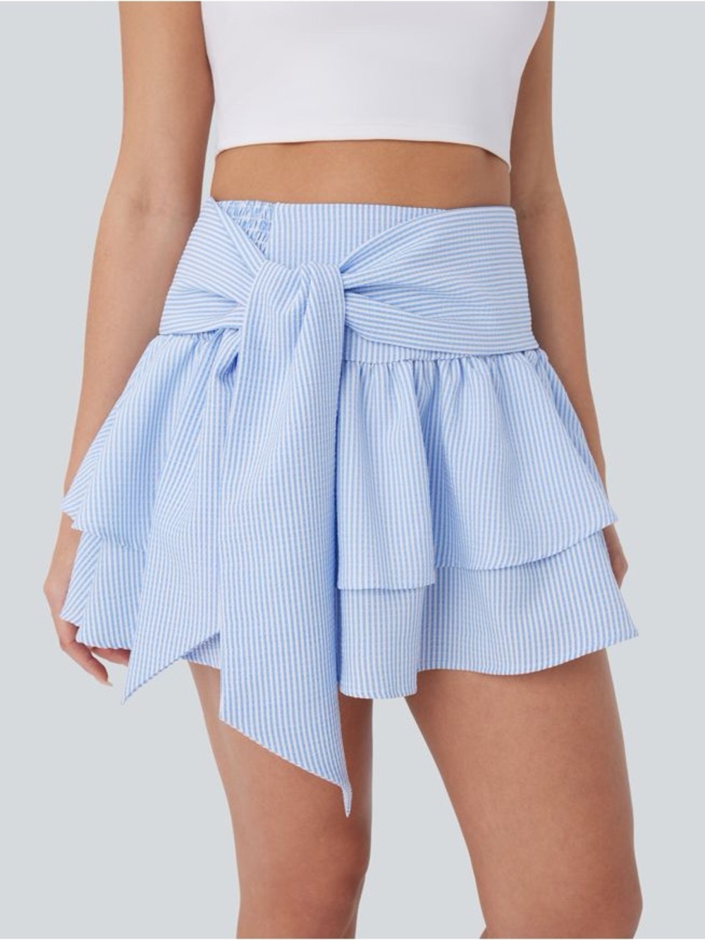 HALARA Blue & White Striped Bow-Back Mini Skirt - Picture 4 of 6